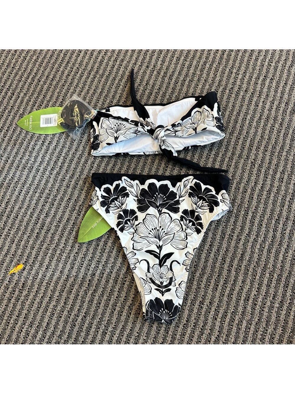 Set - Farm Rio Flower Leopards Bandeau Bikini Top & Bottom - Picture 7 of 9